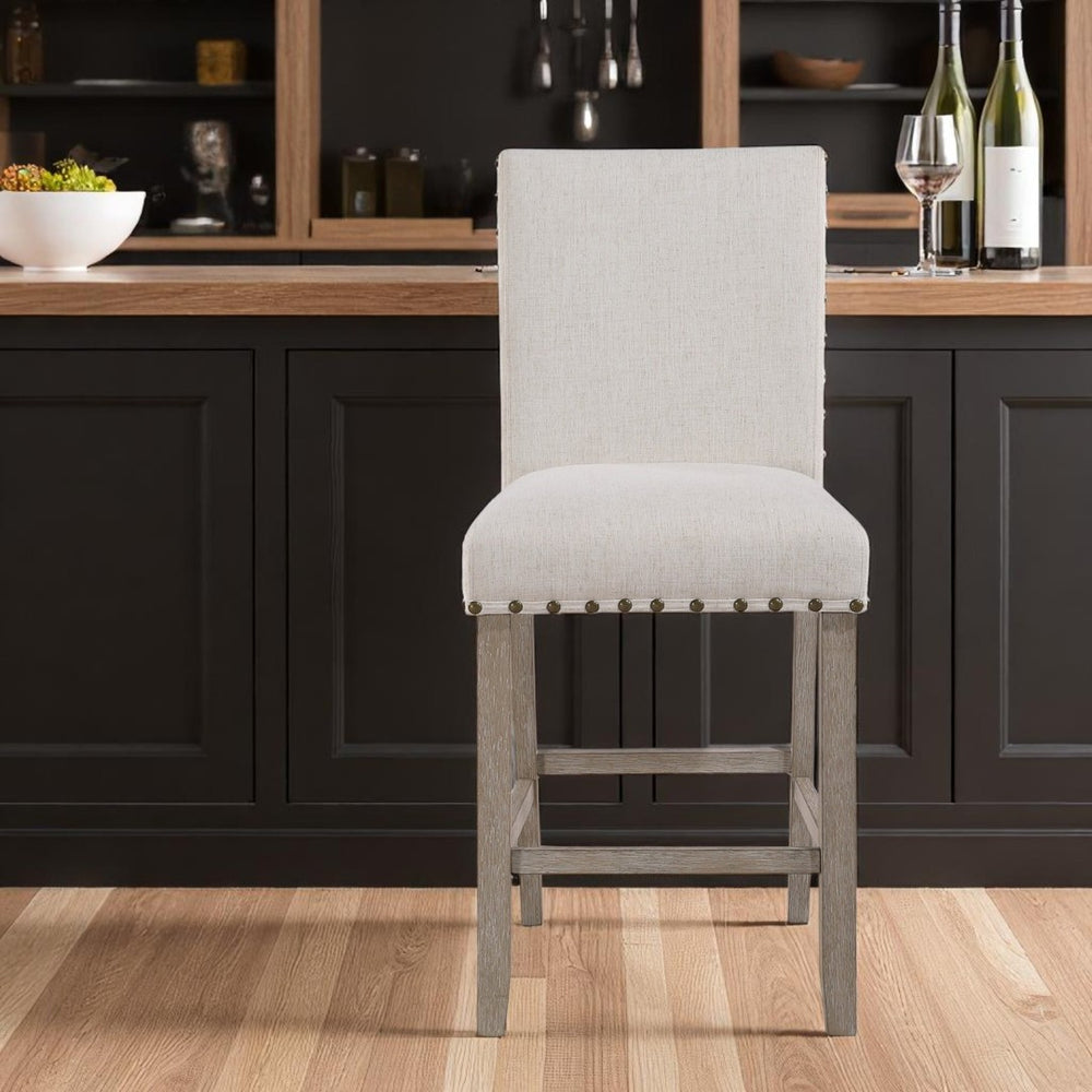 HomeRoots 26" White Upholstered Counter Height Bar Chair with Natural Wood Accents for Modern Comfort & Style 564787