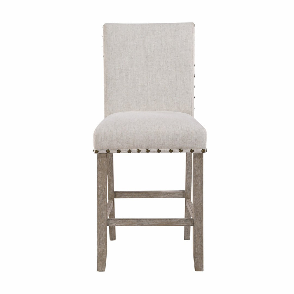 HomeRoots 26" White Upholstered Counter Height Bar Chair with Natural Wood Accents for Modern Comfort & Style 564787