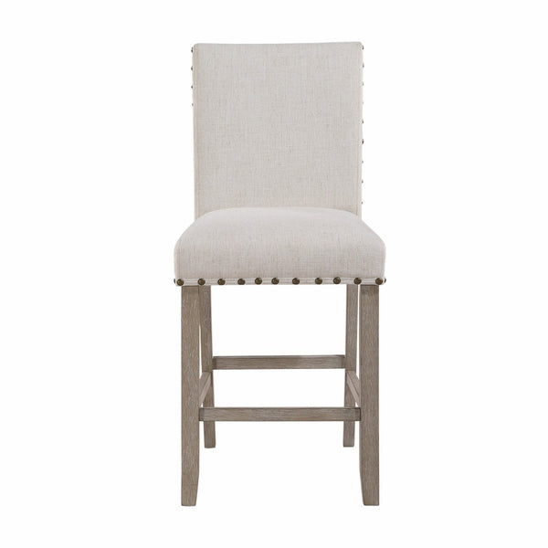 HomeRoots 26" White Upholstered Counter Height Bar Chair with Natural Wood Accents for Modern Comfort & Style 564787