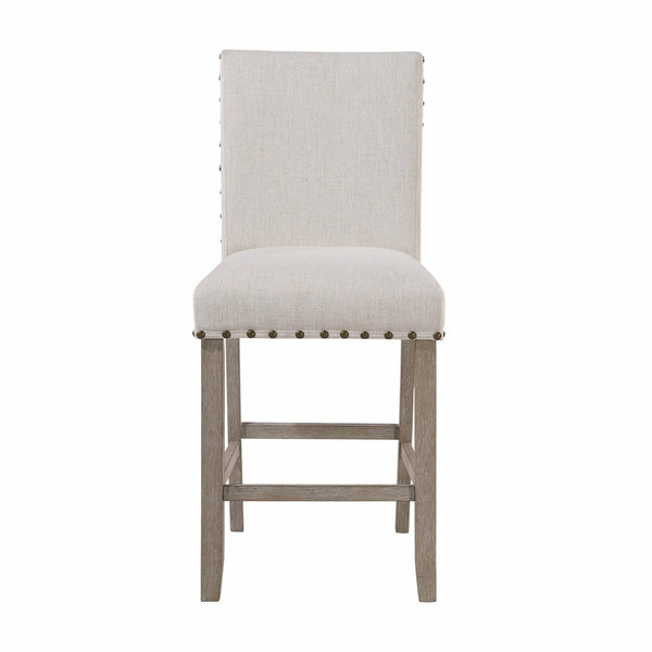 HomeRoots 26" White Upholstered Counter Height Bar Chair with Natural Wood Accents for Modern Comfort & Style 564787