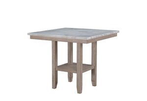 HomeRoots 42" White Faux Marble and Natural Wood Square Bar Table - Stylish, Durable, Versatile Design for Any Space 564791