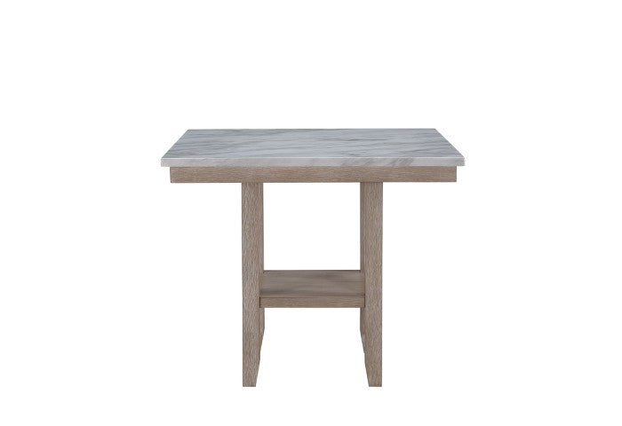 Homeroots 42" Stylish White Faux Marble & Natural Wood Square Bar Table – Perfect For Modern Spaces & Gatherings!   564791