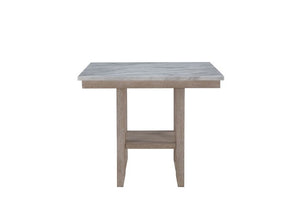 Homeroots 42" Stylish White Faux Marble & Natural Wood Square Bar Table – Perfect For Modern Spaces & Gatherings!   564791
