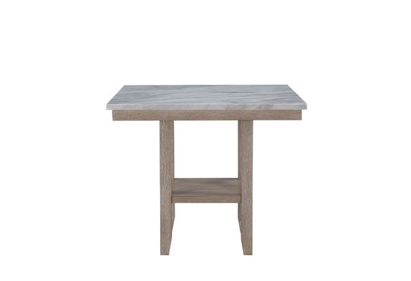 Homeroots 42" Stylish White Faux Marble & Natural Wood Square Bar Table – Perfect For Modern Spaces & Gatherings!   564791