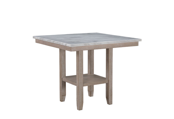 Homeroots 42" Stylish White Faux Marble & Natural Wood Square Bar Table – Perfect For Modern Spaces & Gatherings!   564791