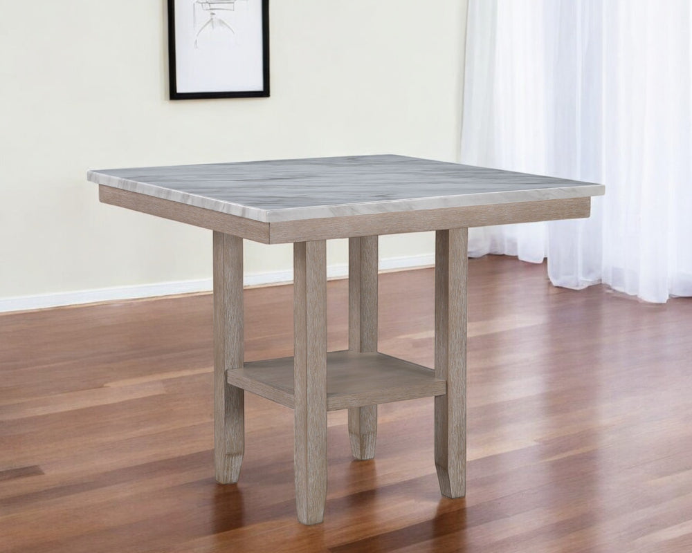 Homeroots 42" Stylish White Faux Marble & Natural Wood Square Bar Table – Perfect For Modern Spaces & Gatherings!   564791