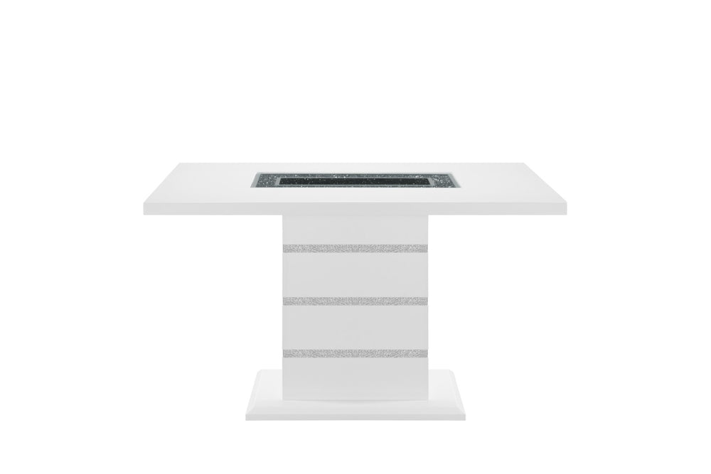 HomeRoots 63" Glamorous White and Black Glass Bar Table with Faux Crystal Accents for Modern Entertaining 564792