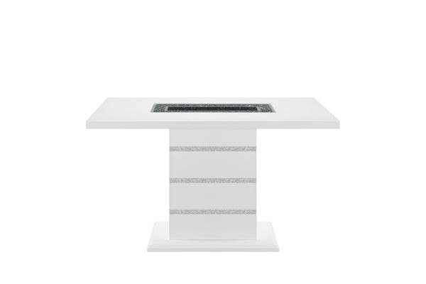 HomeRoots 63" Glamorous White and Black Glass Bar Table with Faux Crystal Accents for Modern Entertaining 564792
