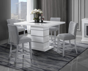 HomeRoots 63" Glamorous White and Black Glass Bar Table with Faux Crystal Accents for Modern Entertaining 564792
