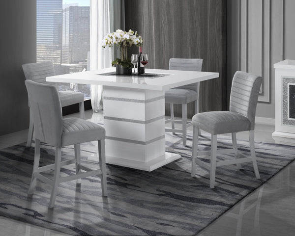 HomeRoots 63" Glamorous White and Black Glass Bar Table with Faux Crystal Accents for Modern Entertaining 564792