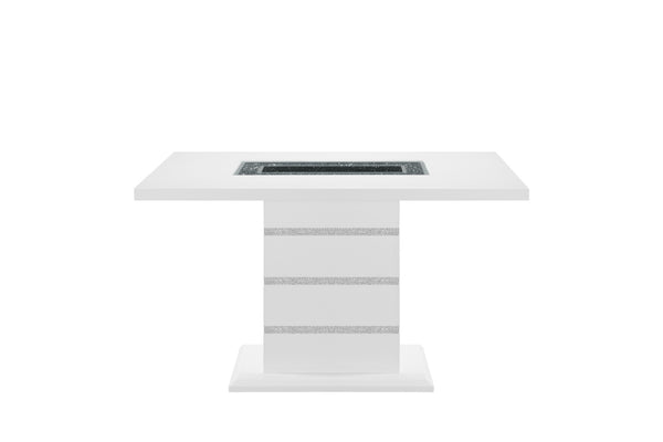 HomeRoots 63" Glamorous White and Black Glass Bar Table with Faux Crystal Accents for Modern Entertaining 564792