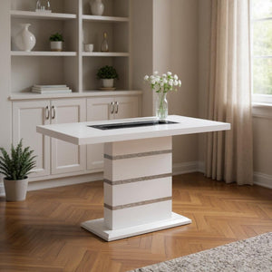 HomeRoots 63" Glamorous White and Black Glass Bar Table with Faux Crystal Accents for Modern Entertaining 564792