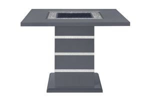 HomeRoots 47" Modern Glam Dark Gray Square Bar Table with Black Glass Top and Silver Faux Crystal Accents 564794