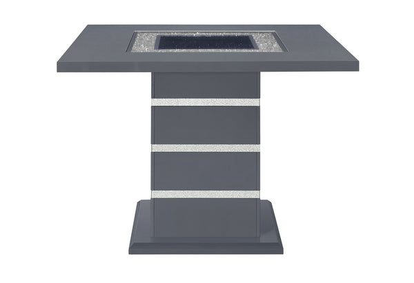 HomeRoots 47" Modern Glam Dark Gray Square Bar Table with Black Glass Top and Silver Faux Crystal Accents 564794