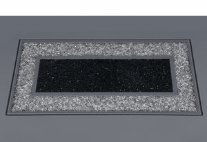 HomeRoots 47" Modern Glam Dark Gray Square Bar Table with Black Glass Top and Silver Faux Crystal Accents 564794