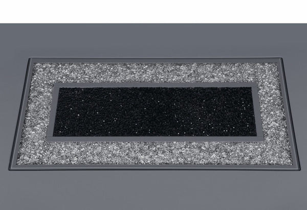HomeRoots 47" Modern Glam Dark Gray Square Bar Table with Black Glass Top and Silver Faux Crystal Accents 564794