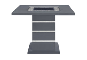HomeRoots 47" Modern Glam Dark Gray Square Bar Table with Black Glass Top and Silver Faux Crystal Accents 564794