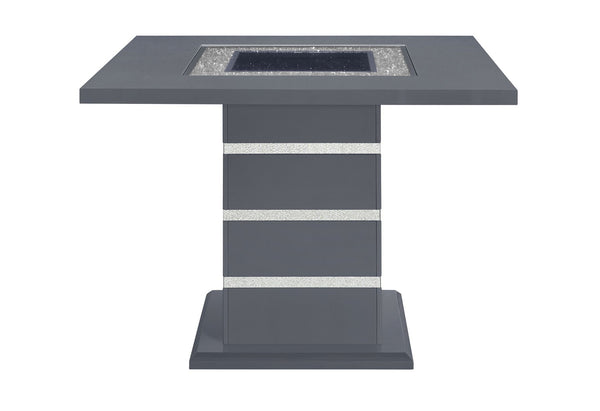 HomeRoots 47" Modern Glam Dark Gray Square Bar Table with Black Glass Top and Silver Faux Crystal Accents 564794