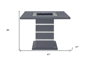 HomeRoots 47" Modern Glam Dark Gray Square Bar Table with Black Glass Top and Silver Faux Crystal Accents 564794