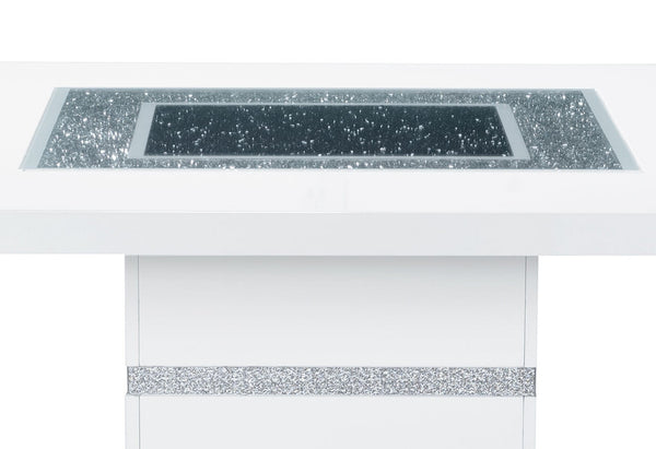 HomeRoots 47" Glamorous White and Black Glass Bar Table with Faux Crystal Accents for Chic Entertaining Space 564795