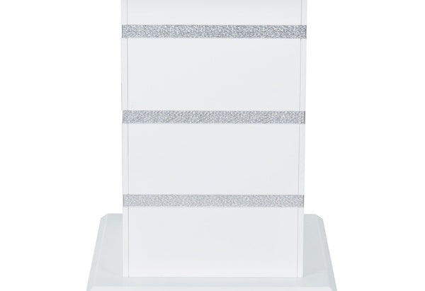 HomeRoots 47" Glamorous White and Black Glass Bar Table with Faux Crystal Accents for Chic Entertaining Space 564795