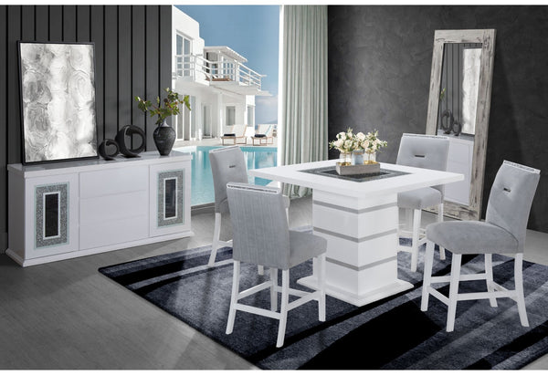 HomeRoots 47" Glamorous White and Black Glass Bar Table with Faux Crystal Accents for Chic Entertaining Space 564795