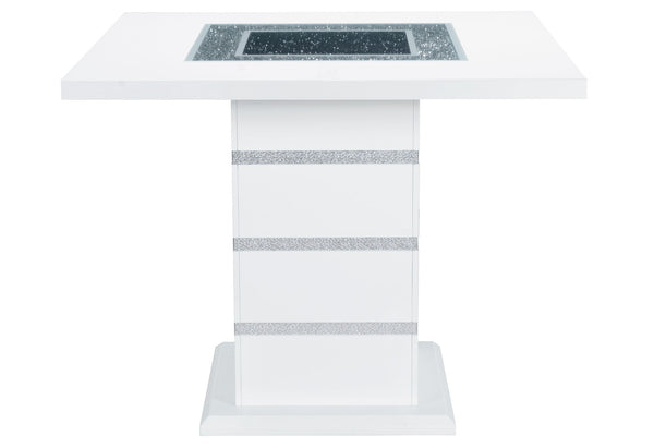 HomeRoots 47" Glamorous White and Black Glass Bar Table with Faux Crystal Accents for Chic Entertaining Space 564795
