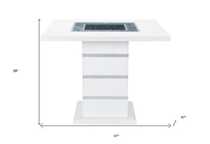 HomeRoots 47" Glamorous White and Black Glass Bar Table with Faux Crystal Accents for Chic Entertaining Space 564795