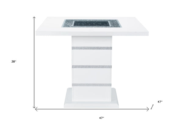 HomeRoots 47" Glamorous White and Black Glass Bar Table with Faux Crystal Accents for Chic Entertaining Space 564795