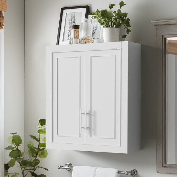 HomeRoots 22" White Wood Floating Vanity - Stylish Space-Saving Double Door Design for Modern Bathrooms 564797