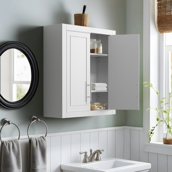HomeRoots 22" White Wood Floating Vanity - Stylish Space-Saving Double Door Design for Modern Bathrooms 564797