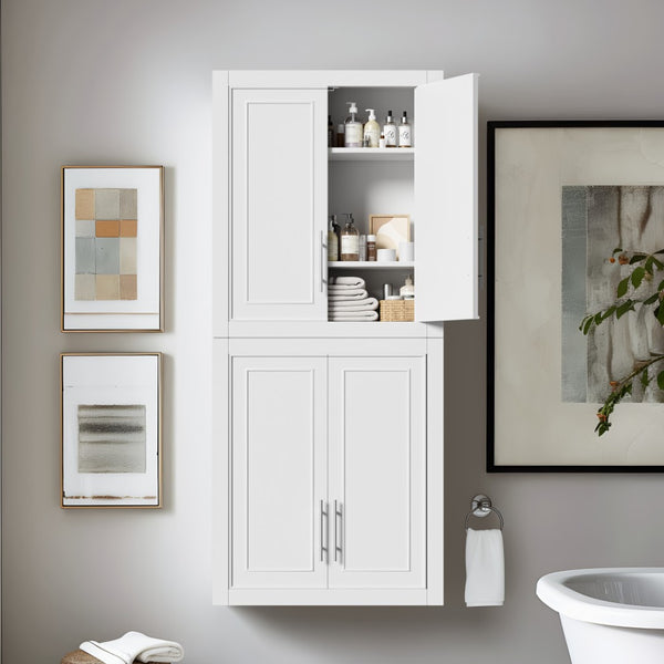 HomeRoots 22" White Wood Floating Vanity - Stylish Space-Saving Double Door Design for Modern Bathrooms 564797