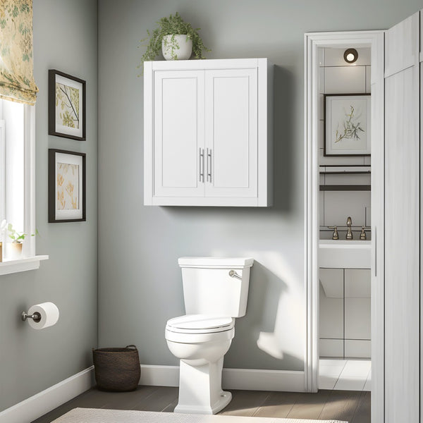 HomeRoots 22" White Wood Floating Vanity - Stylish Space-Saving Double Door Design for Modern Bathrooms 564797
