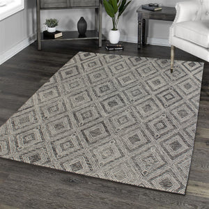 Homeroots 5' X 8' Black And Ivory Wool Abstract Geometric Hand Tufted Non Skid Area Rug  Wool 564800