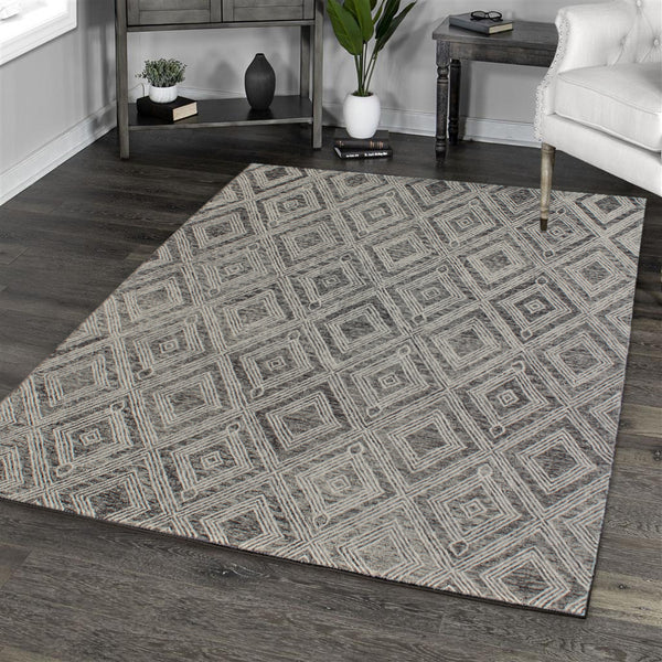 Homeroots 5' X 8' Black And Ivory Wool Abstract Geometric Hand Tufted Non Skid Area Rug  Wool 564800