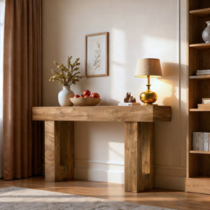 English Elm 63'' Farmhouse Console Table Rustic Wood Grain Sofa for Entryway or Hallway W3204P401255