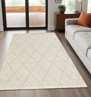 Homeroots 5' X 8' Ivory Wool Abstract Geometric Hand Tufted Non Skid Area Rug  Wool 564801