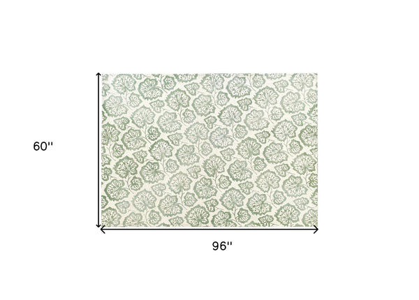 Homeroots 5' X 8' Ivory Wool Floral Hand Tufted Non Skid Area Rug  Wool 564802