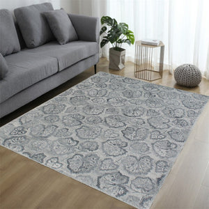 HomeRoots 5' Elegant Hand-Tufted Wool Floral Area Rug – Timeless Design, Stain-Resistant, Non-Skid Comfort Silver 564803