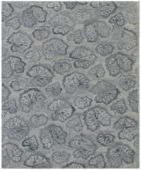 HomeRoots 5' Elegant Hand-Tufted Wool Floral Area Rug – Timeless Design, Stain-Resistant, Non-Skid Comfort Silver 564803