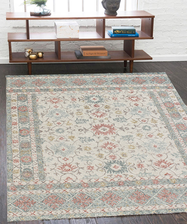 Homeroots 5' X 8' Ivory And Blue Wool Oriental Hand Tufted Non Skid Area Rug  Wool 564804
