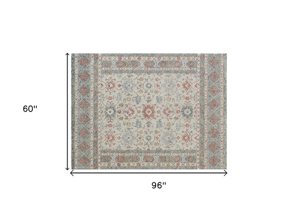 Homeroots 5' X 8' Ivory And Blue Wool Oriental Hand Tufted Non Skid Area Rug  Wool 564804