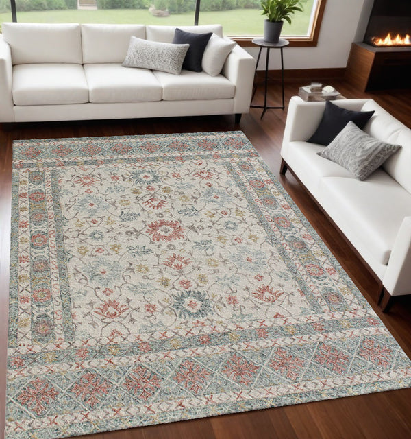 Homeroots 5' X 8' Ivory And Blue Wool Oriental Hand Tufted Non Skid Area Rug  Wool 564804