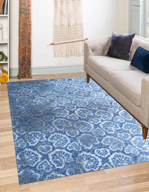 Homeroots 5' X 8' Denim Blue Wool Floral Hand Tufted Non Skid Area Rug  Wool 564805