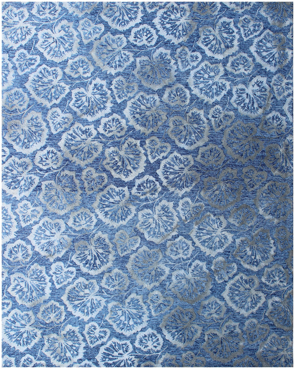 Homeroots 5' X 8' Denim Blue Wool Floral Hand Tufted Non Skid Area Rug  Wool 564805