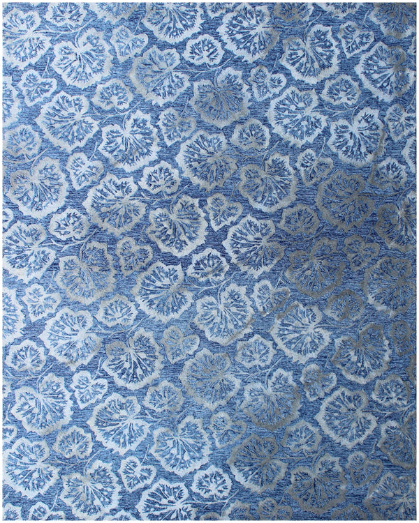 Homeroots 5' X 8' Denim Blue Wool Floral Hand Tufted Non Skid Area Rug  Wool 564805