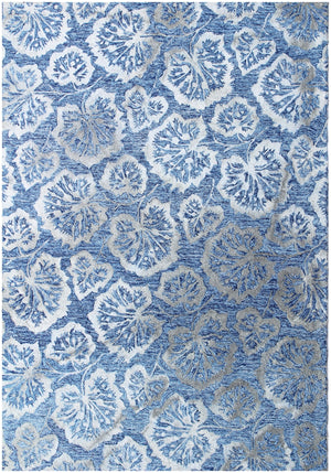 Homeroots 5' X 8' Denim Blue Wool Floral Hand Tufted Non Skid Area Rug  Wool 564805