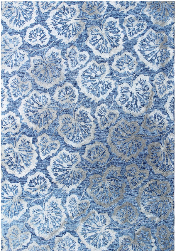 Homeroots 5' X 8' Denim Blue Wool Floral Hand Tufted Non Skid Area Rug  Wool 564805
