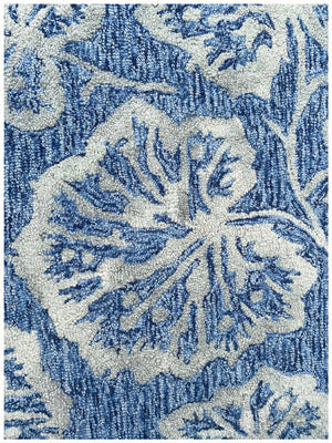 Homeroots 5' X 8' Denim Blue Wool Floral Hand Tufted Non Skid Area Rug  Wool 564805
