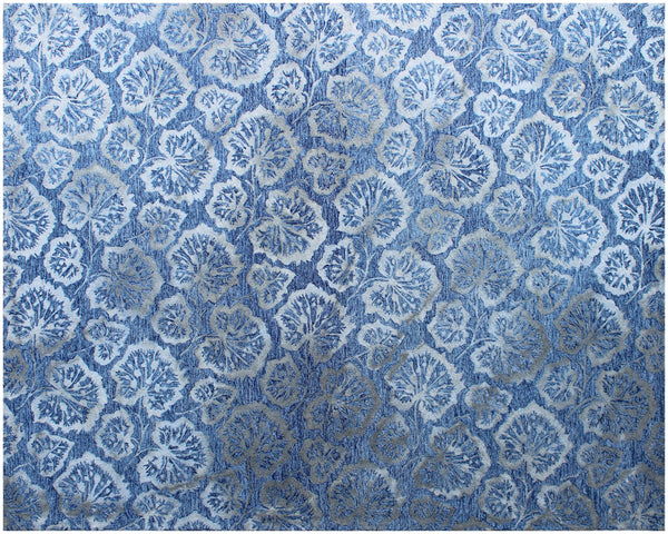 Homeroots 5' X 8' Denim Blue Wool Floral Hand Tufted Non Skid Area Rug  Wool 564805